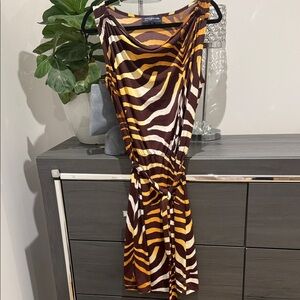 Jones New York Brown and Yellow Patterned Dress